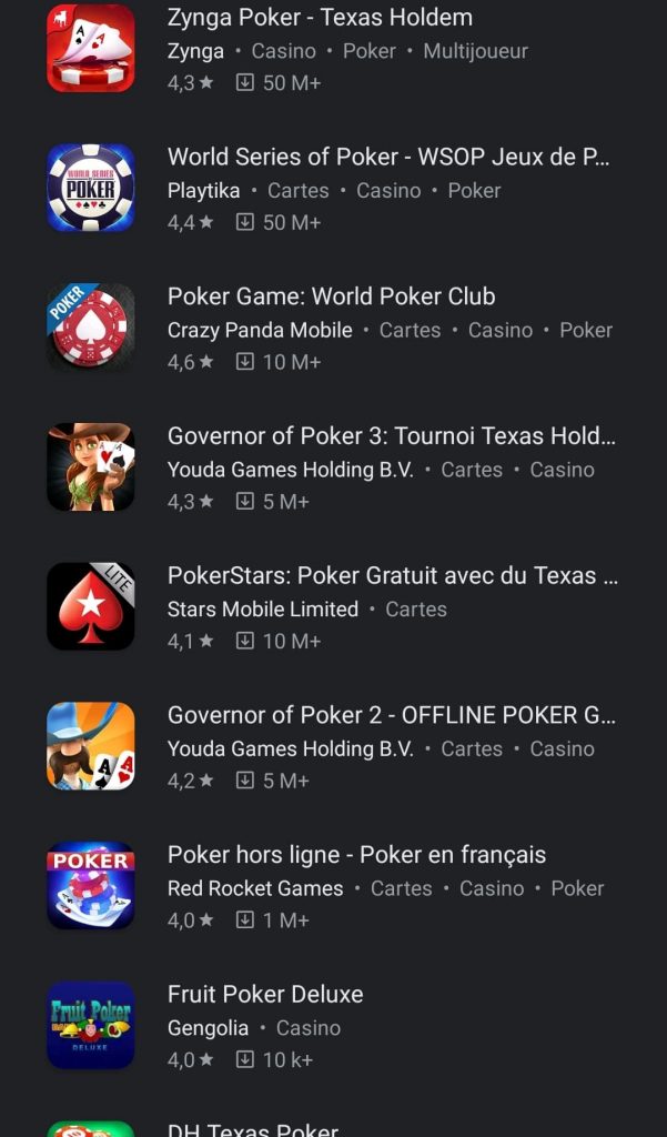 Governor of Poker 3 et une liste non exhaustive d'appli de poker