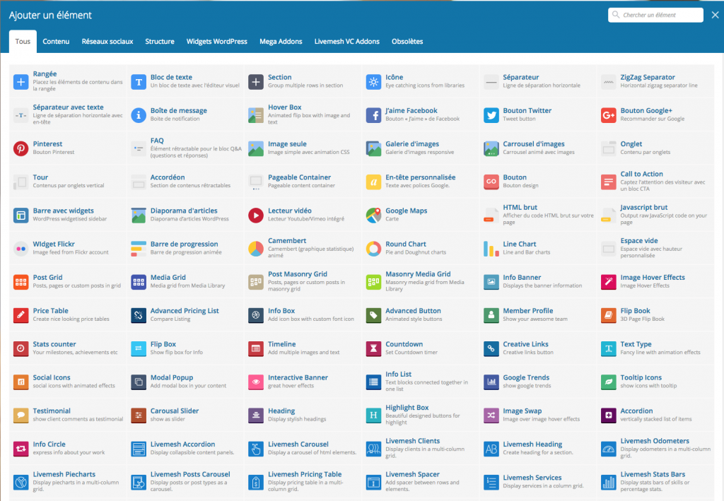 Tous les modules de Visual Composer